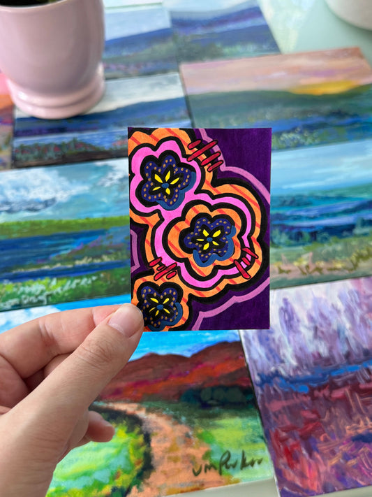 ACEO, Flower Clouds #1 Original Art Card 2.5x3.5