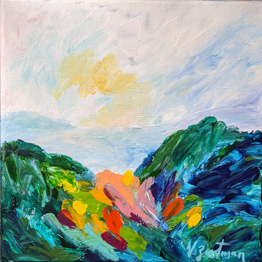 hazy summer mountainscape print 8x8