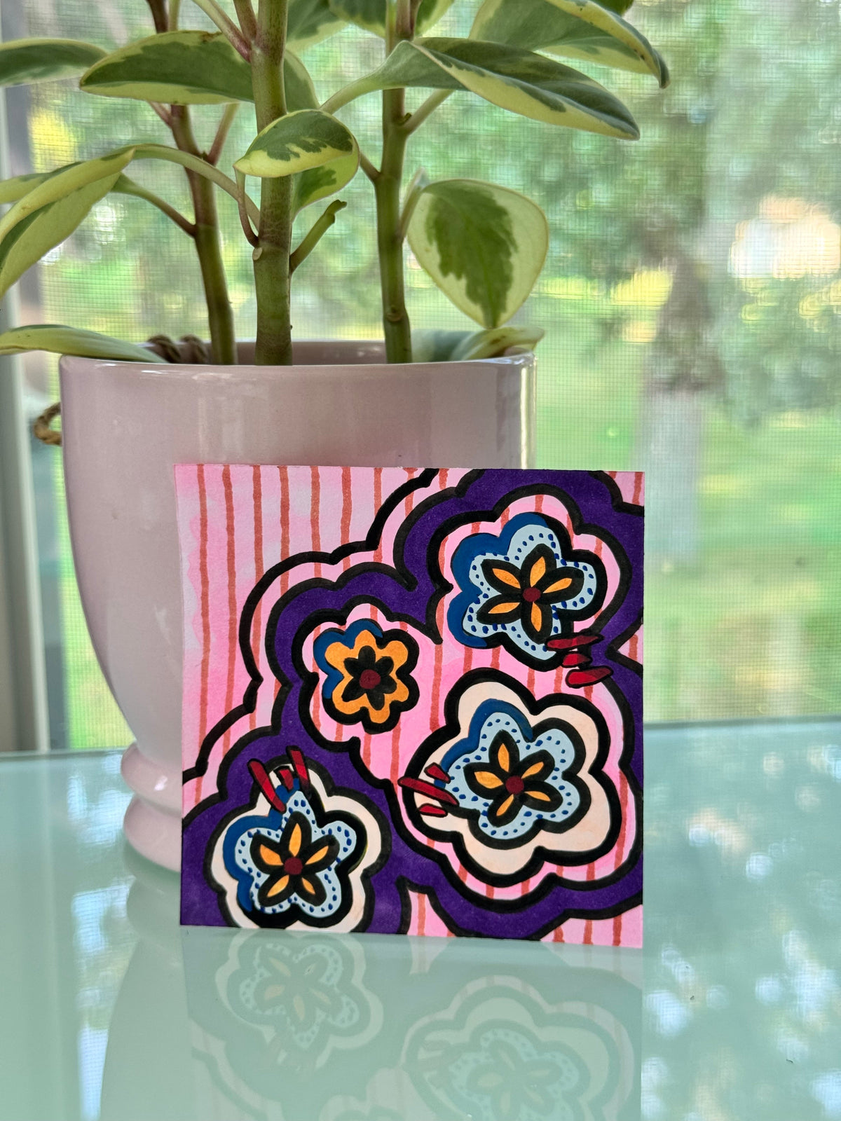 ACEO, Flower Clouds #22 Original Art Card 3x3
