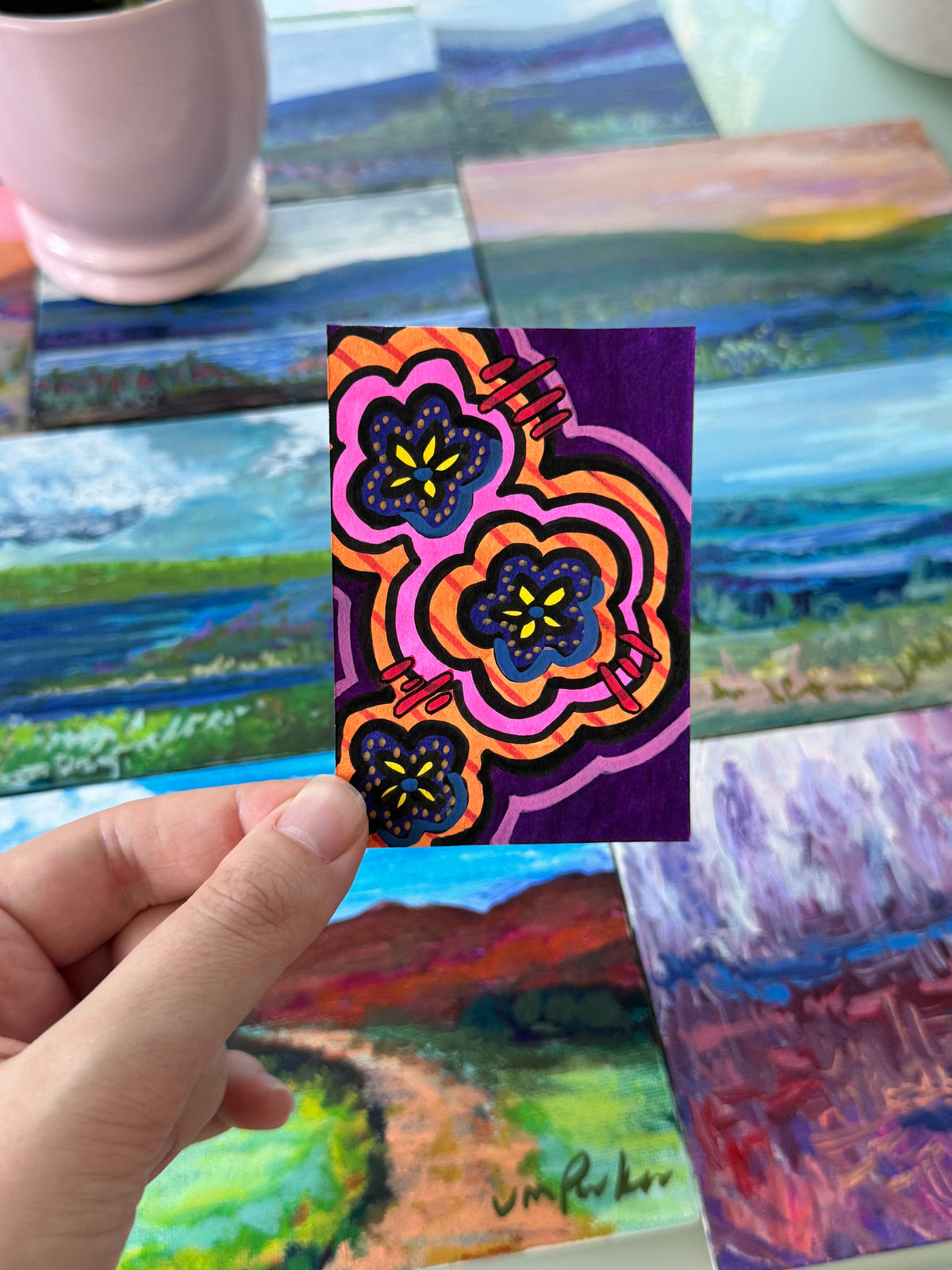 ACEO, Flower Clouds #1 Original Art Card 2.5x3.5