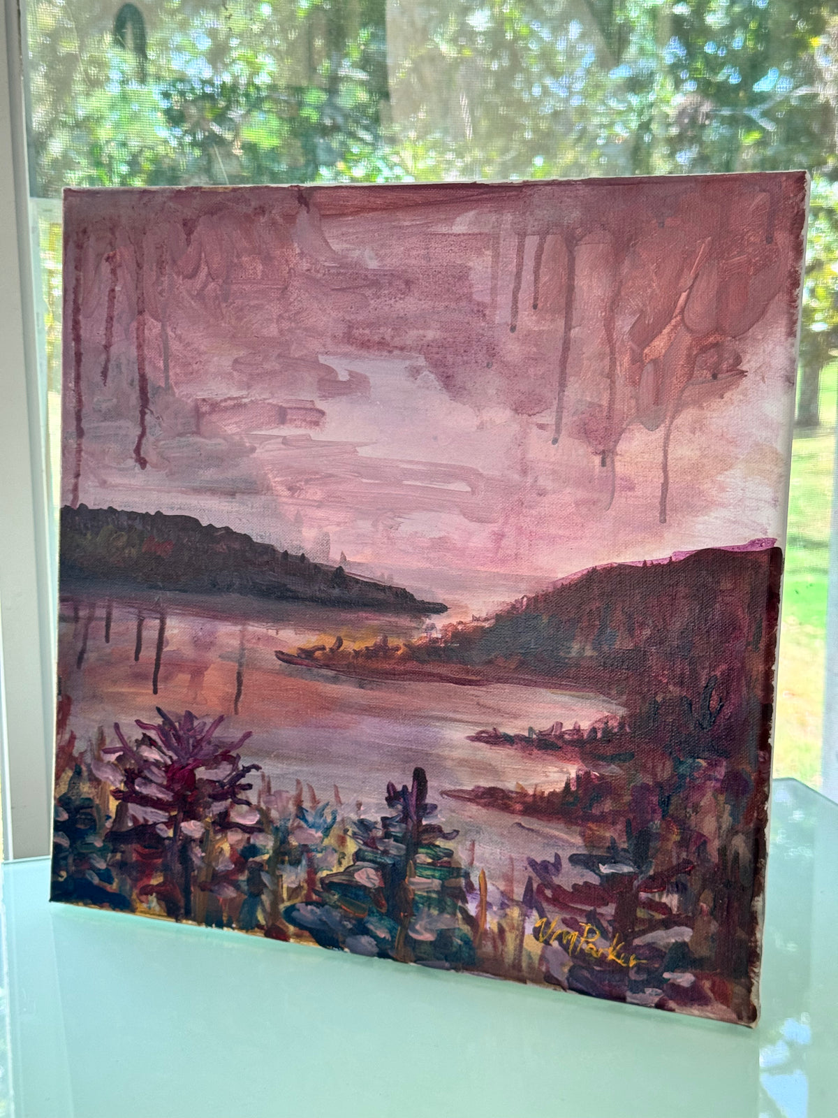 Original Acrylic Painting on Canvas: “Autumn Evening at the Lake” 20x20