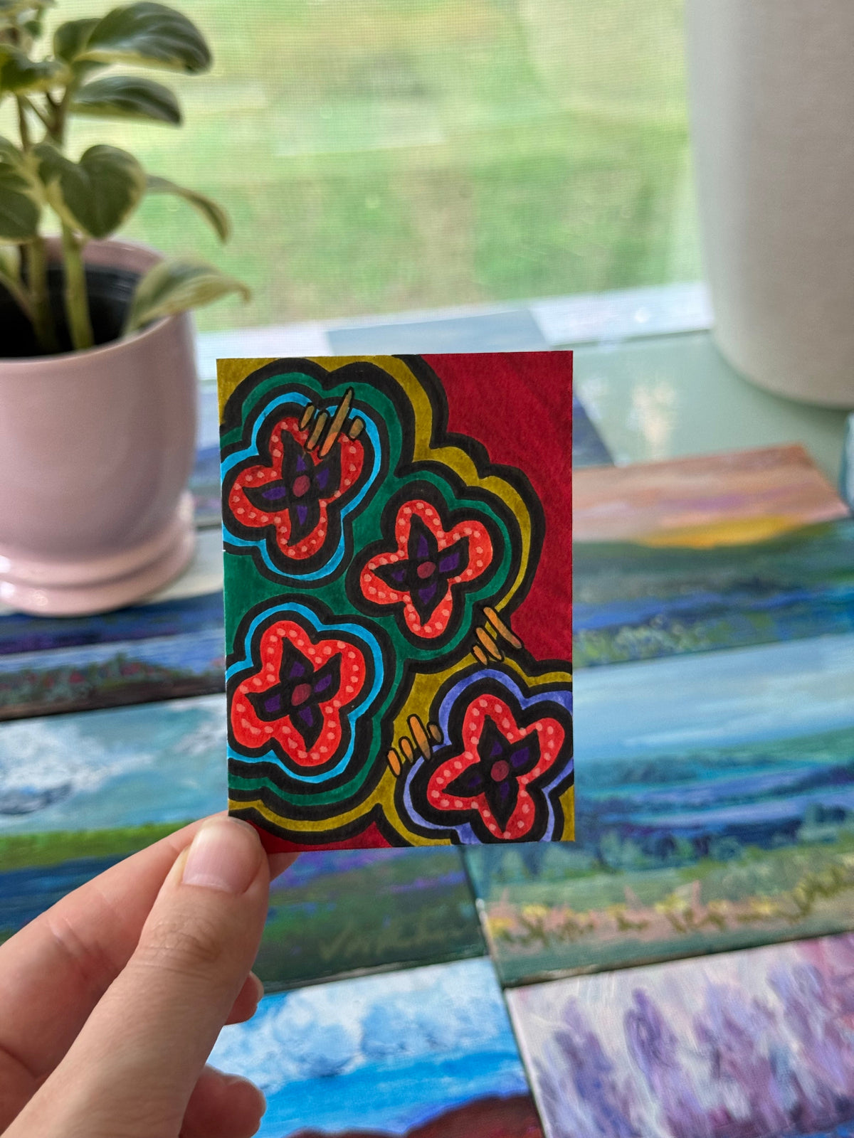 ACEO, Flower Clouds #3 Original Art Card 2.5x3.5