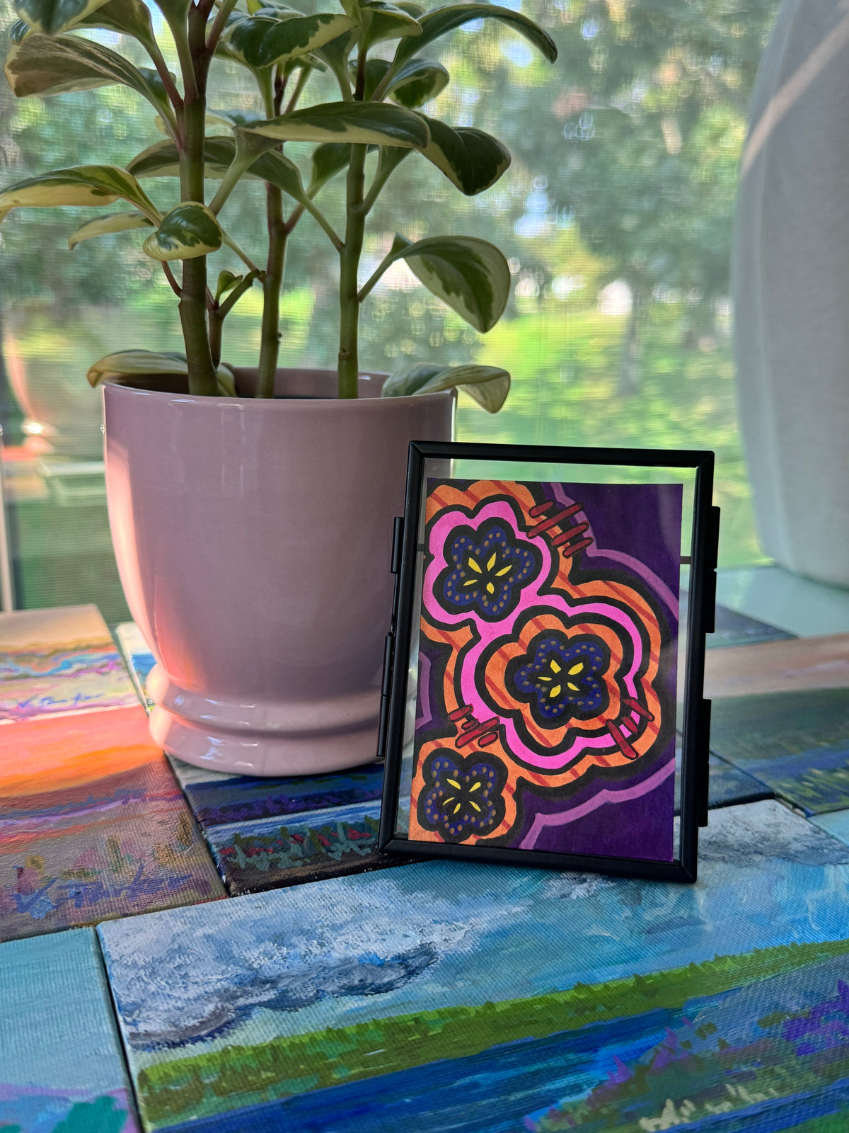 ACEO, Flower Clouds #1 Original Art Card 2.5x3.5
