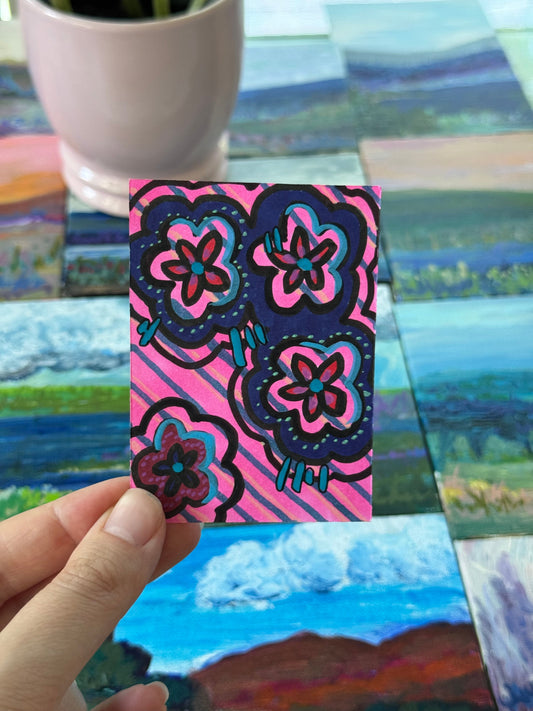ACEO, Flower Clouds #2 Original Art Card 2.5x3.5