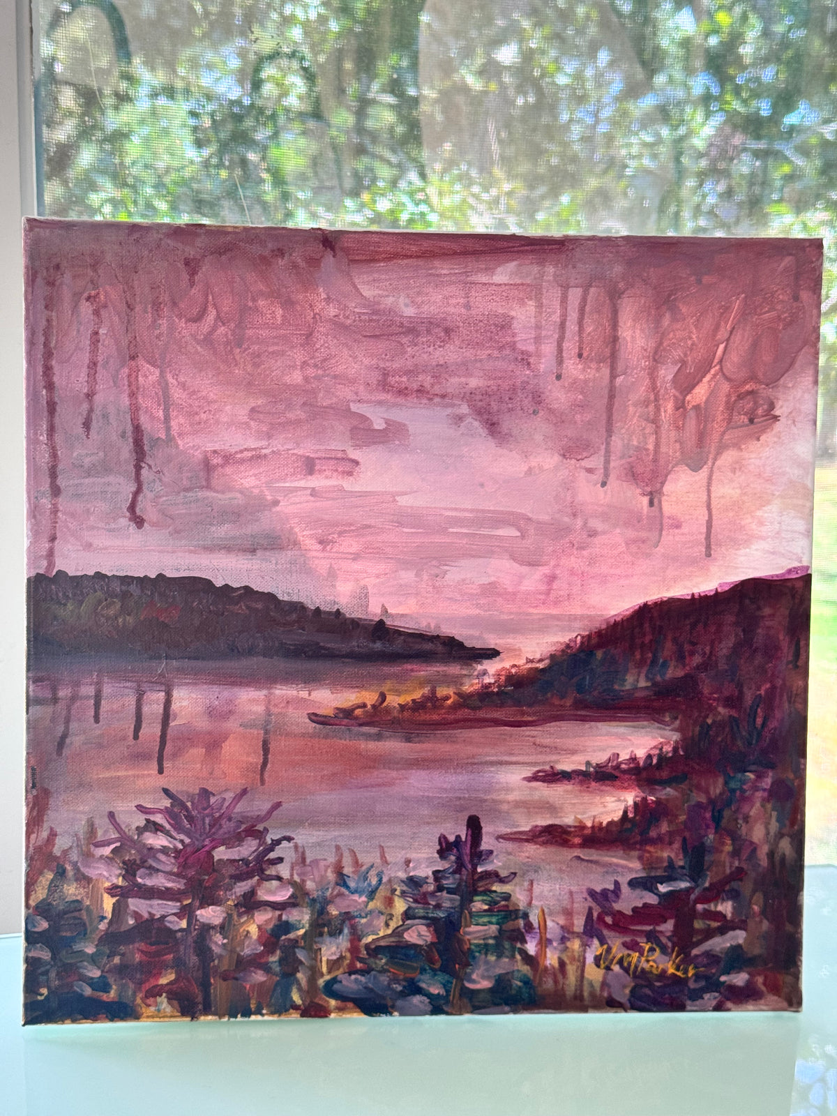Original Acrylic Painting on Canvas: “Autumn Evening at the Lake” 20x20